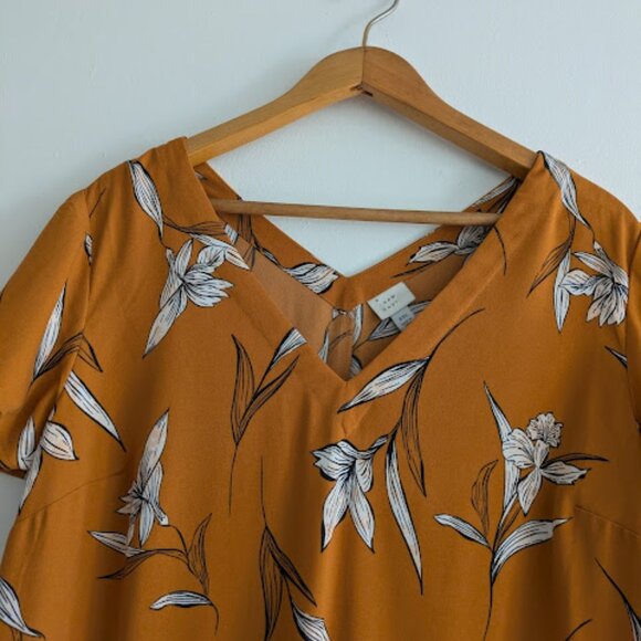 A New Day Dark Gold Floral Shift Dress Size XXL - Picture 8 of 9